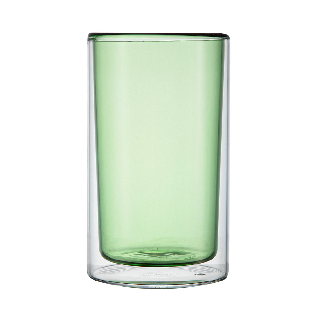 Forma Professional 14 oz Green Glass Tumbler - Double Wall, Borosilicate - 3 1/4" x 3 1/4" x 5 1/4" - 12 count box