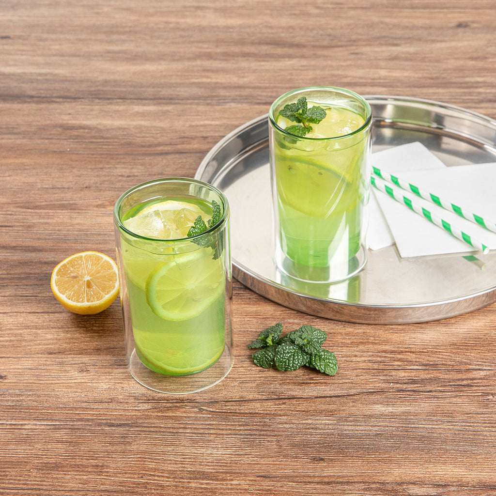Forma Professional 14 oz Green Glass Tumbler - Double Wall, Borosilicate - 3 1/4" x 3 1/4" x 5 1/4" - 12 count box