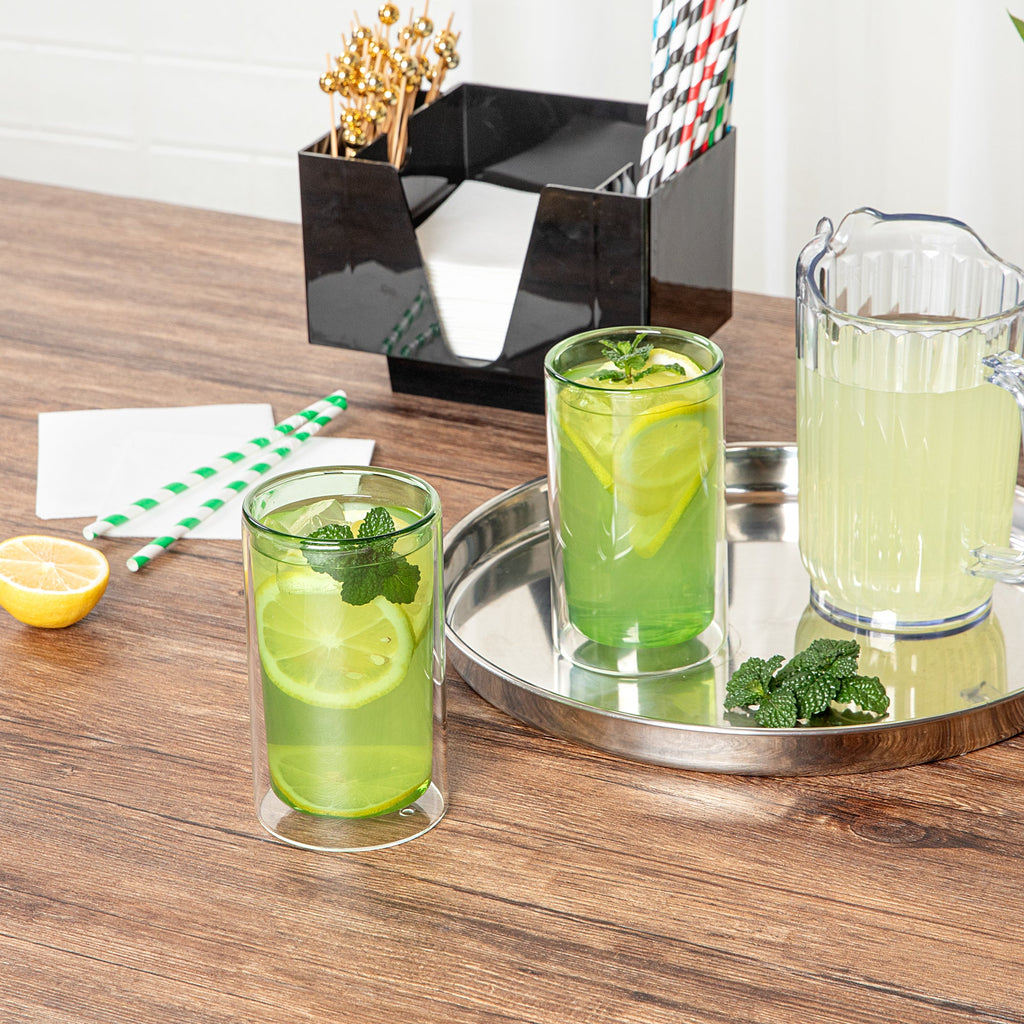 Forma Professional 14 oz Green Glass Tumbler - Double Wall, Borosilicate - 3 1/4" x 3 1/4" x 5 1/4" - 12 count box
