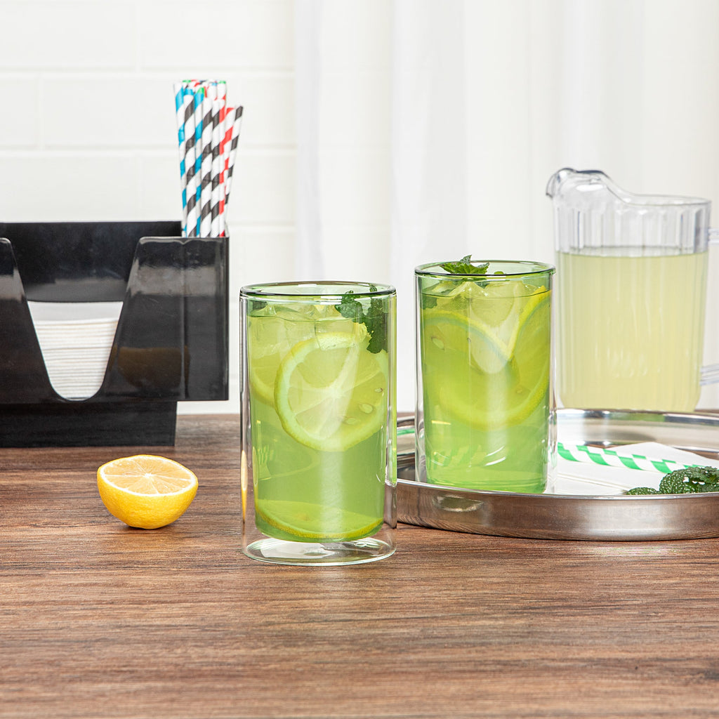Forma Professional 14 oz Green Glass Tumbler - Double Wall, Borosilicate - 3 1/4" x 3 1/4" x 5 1/4" - 12 count box