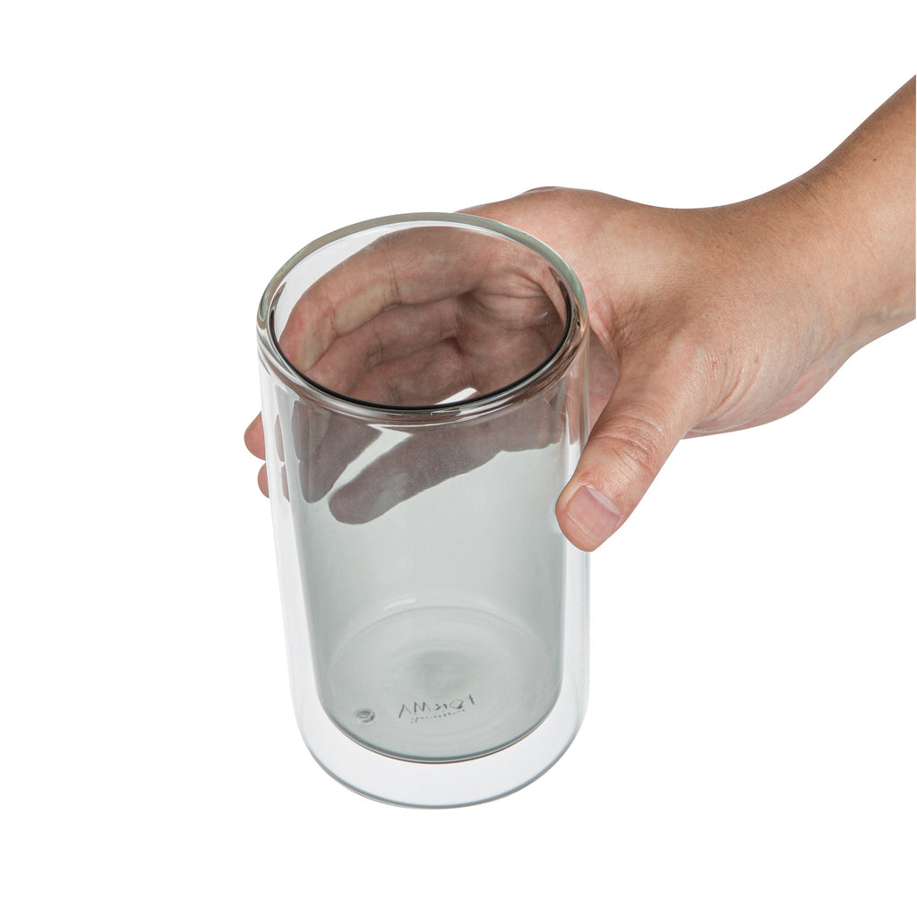 Forma Professional 14 oz Gray Glass Tumbler - Double Wall, Borosilicate - 3 1/4" x 3 1/4" x 5 1/4" - 12 count box