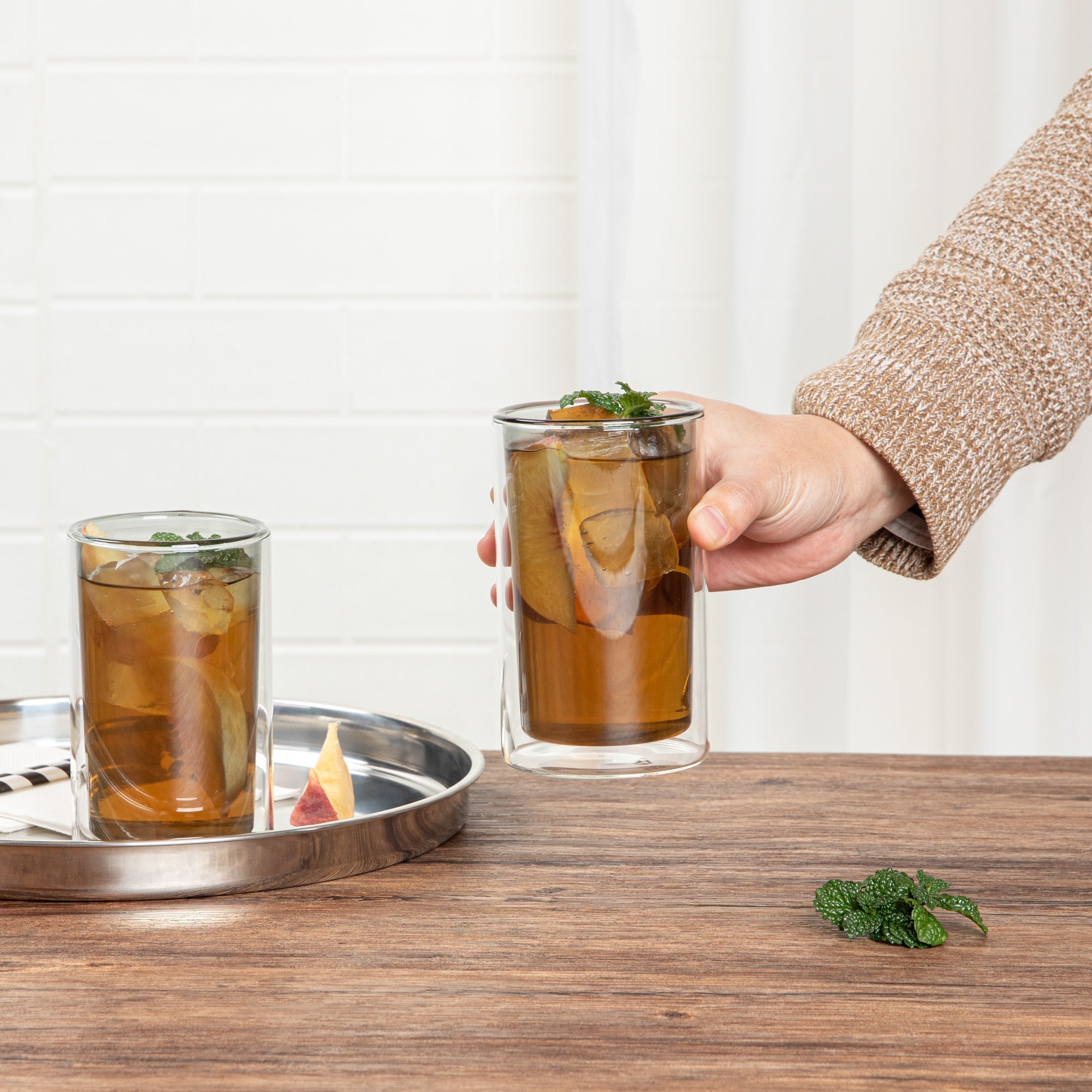 Forma Professional 14 oz Gray Glass Tumbler - Double Wall, Borosilicate - 3 1/4" x 3 1/4" x 5 1/4" - 12 count box
