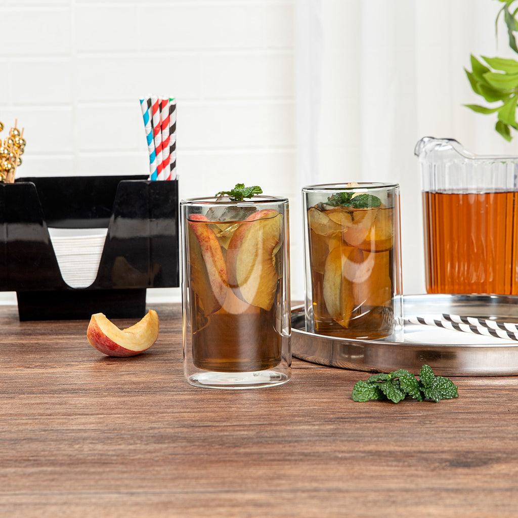 Forma Professional 14 oz Gray Glass Tumbler - Double Wall, Borosilicate - 3 1/4" x 3 1/4" x 5 1/4" - 12 count box