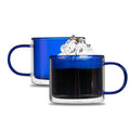 Forma Professional 11 oz Blue Glass Coffee Mug - Double Wall, Borosilicate, with Handle - 3 1/2" x 3 1/2" x 3" - 2 count box