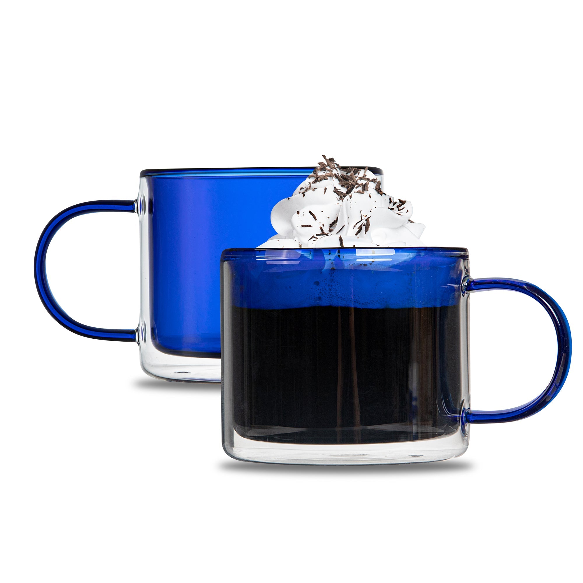 Forma Professional 11 oz Blue Glass Coffee Mug - Double Wall, Borosilicate, with Handle - 3 1/2" x 3 1/2" x 3" - 2 count box