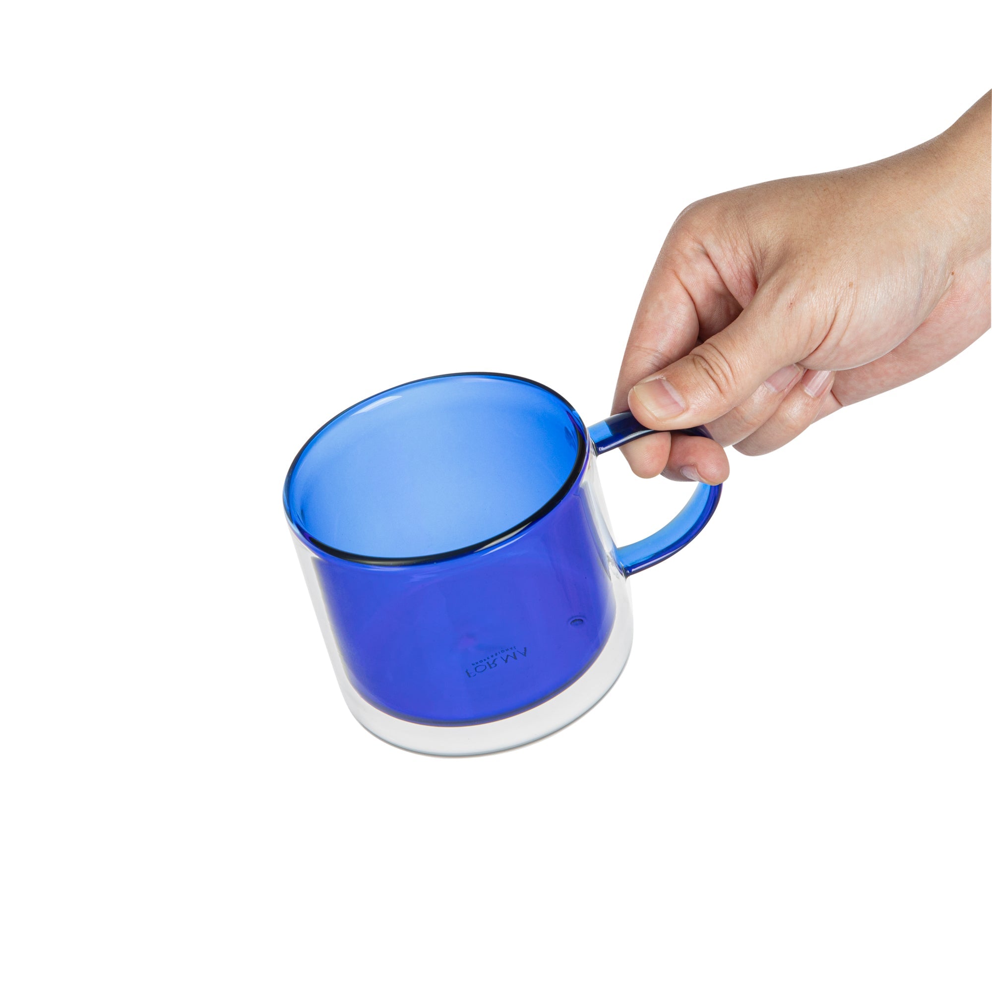Forma Professional 11 oz Blue Glass Coffee Mug - Double Wall, Borosilicate, with Handle - 3 1/2" x 3 1/2" x 3" - 2 count box