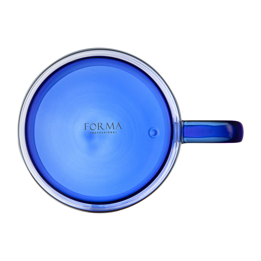 Forma Professional 11 oz Blue Glass Coffee Mug - Double Wall, Borosilicate, with Handle - 3 1/2" x 3 1/2" x 3" - 2 count box