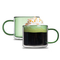 Forma Professional 11 oz Green Glass Coffee Mug - Double Wall, Borosilicate, with Handle - 3 1/2" x 3 1/2" x 3" - 2 count box