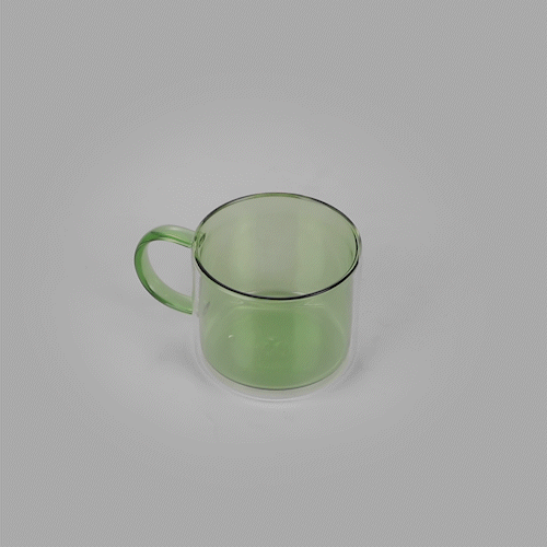 Forma Professional 11 oz Green Glass Coffee Mug - Double Wall, Borosilicate, with Handle - 3 1/2" x 3 1/2" x 3" - 2 count box