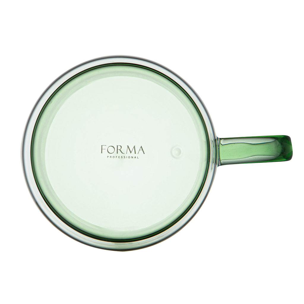 Forma Professional 11 oz Green Glass Coffee Mug - Double Wall, Borosilicate, with Handle - 3 1/2" x 3 1/2" x 3" - 2 count box