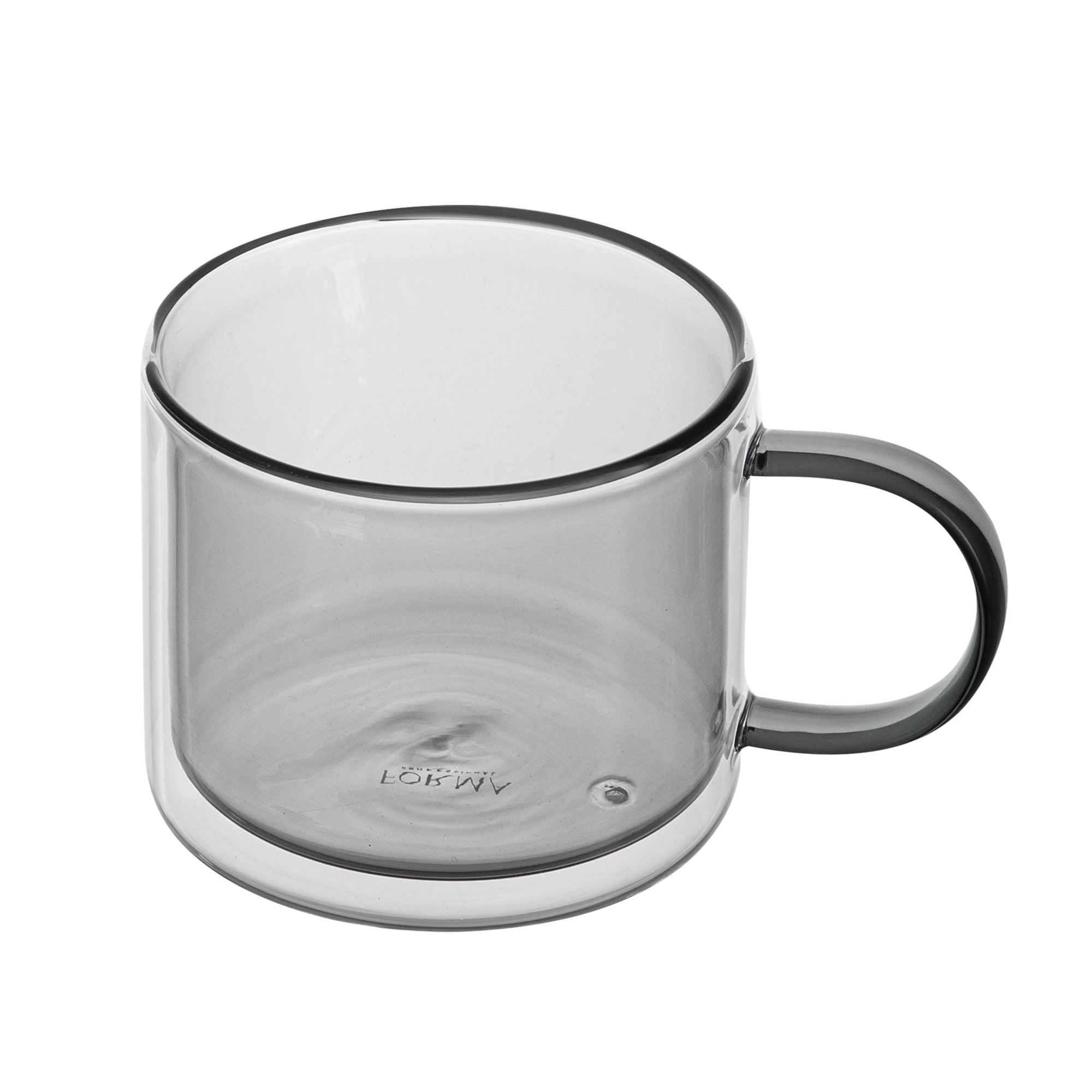 Forma Professional 11 oz Gray Glass Coffee Mug - Double Wall, Borosilicate, with Handle - 3 1/2" x 3 1/2" x 3" - 2 count box