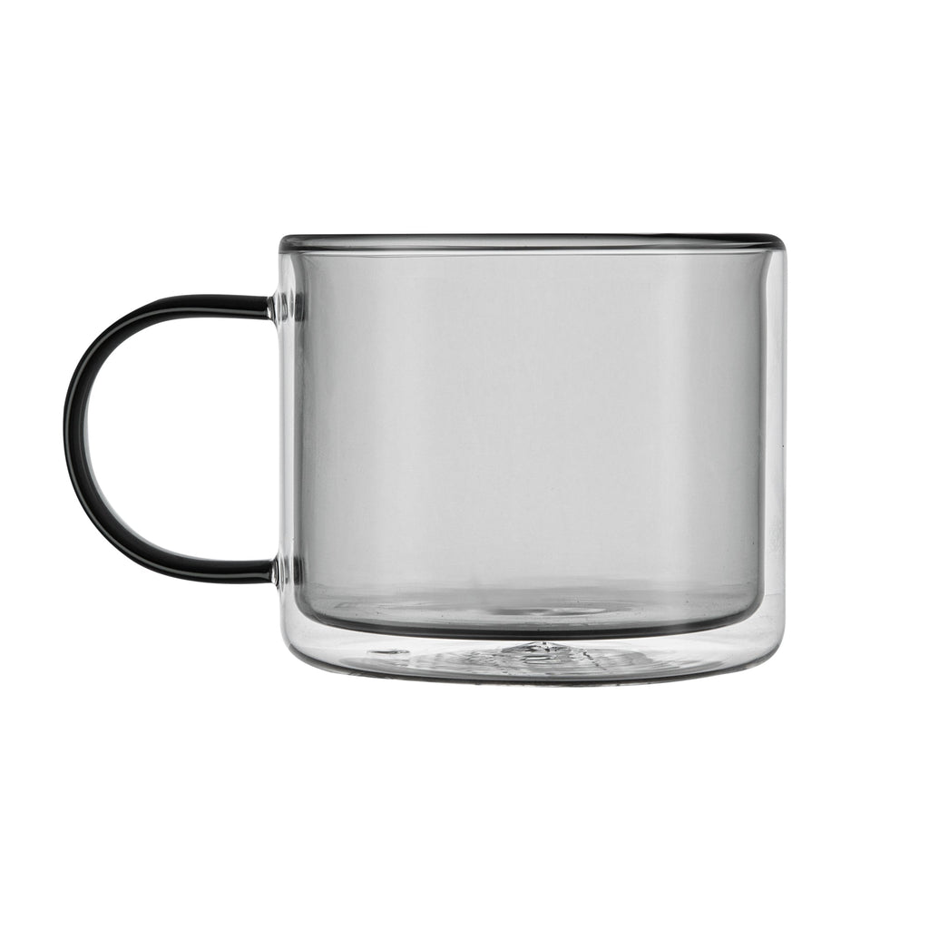 Forma Professional 11 oz Gray Glass Coffee Mug - Double Wall, Borosilicate, with Handle - 3 1/2" x 3 1/2" x 3" - 2 count box
