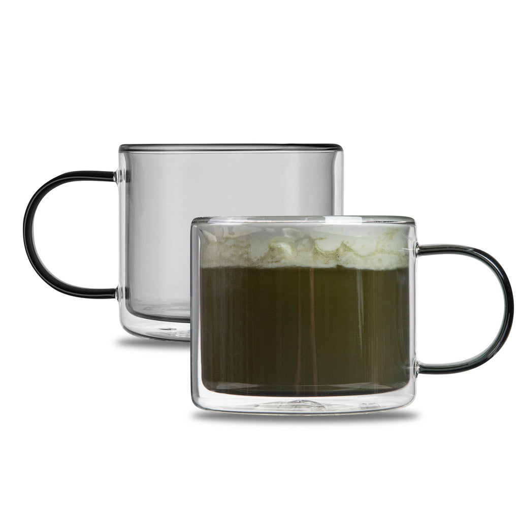 Forma Professional 11 oz Gray Glass Coffee Mug - Double Wall, Borosilicate, with Handle - 3 1/2" x 3 1/2" x 3" - 12 count box