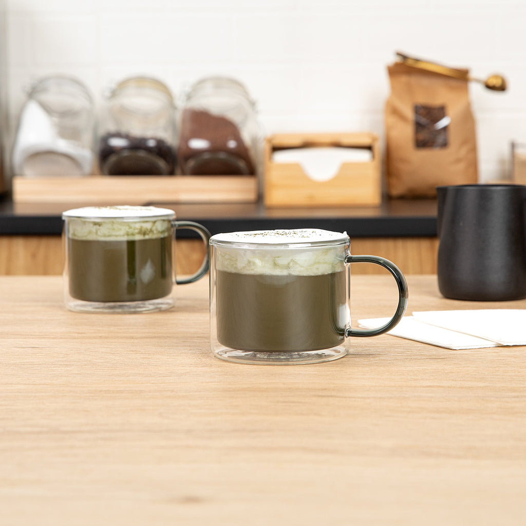Forma Professional 11 oz Gray Glass Coffee Mug - Double Wall, Borosilicate, with Handle - 3 1/2" x 3 1/2" x 3" - 12 count box