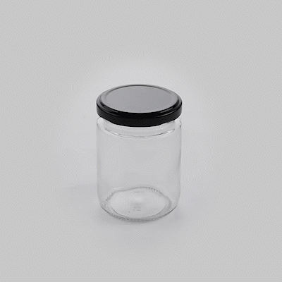Vetri 8 oz Clear Glass Jar - with Black Metal Lid - 2 3/4" x 2 3/4" x 3 3/4" - 10 count box