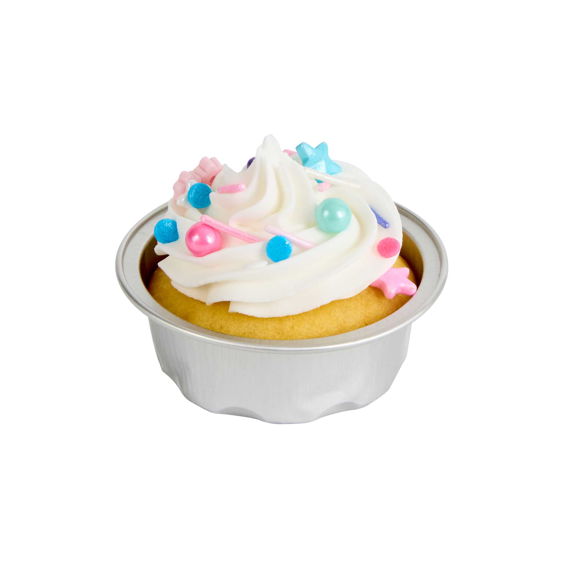 Pastry Tek 2 oz Round Silver Aluminum Baking Cup - with Plastic Dome Lid - 2 3/4" x 2 3/4" x 1" - 100 count box
