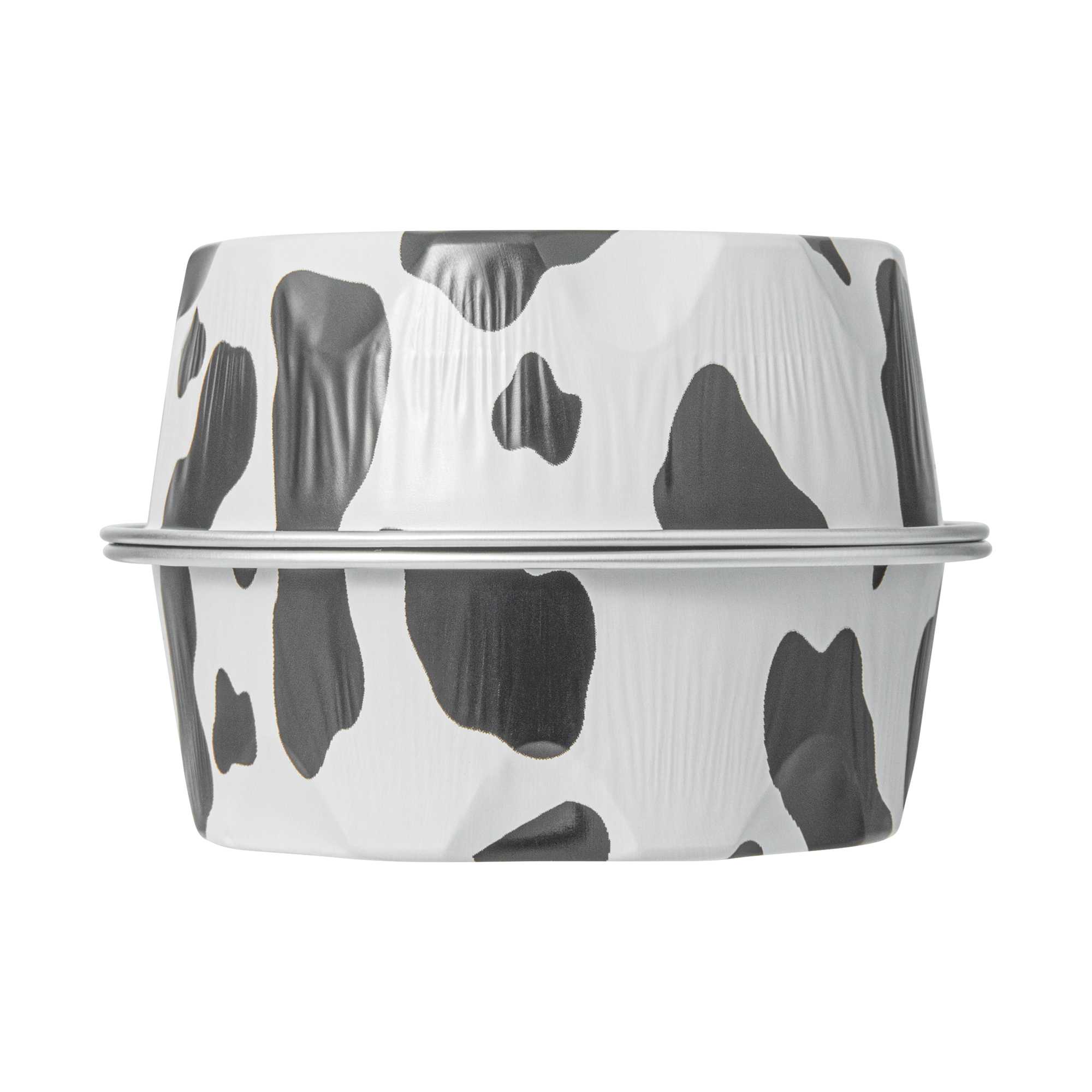Pastry Tek 3 oz Round Cow Lines Aluminum Baking Cup - with Plastic Dome Lid - 3 1/4" x 3 1/4" x 1" - 100 count box