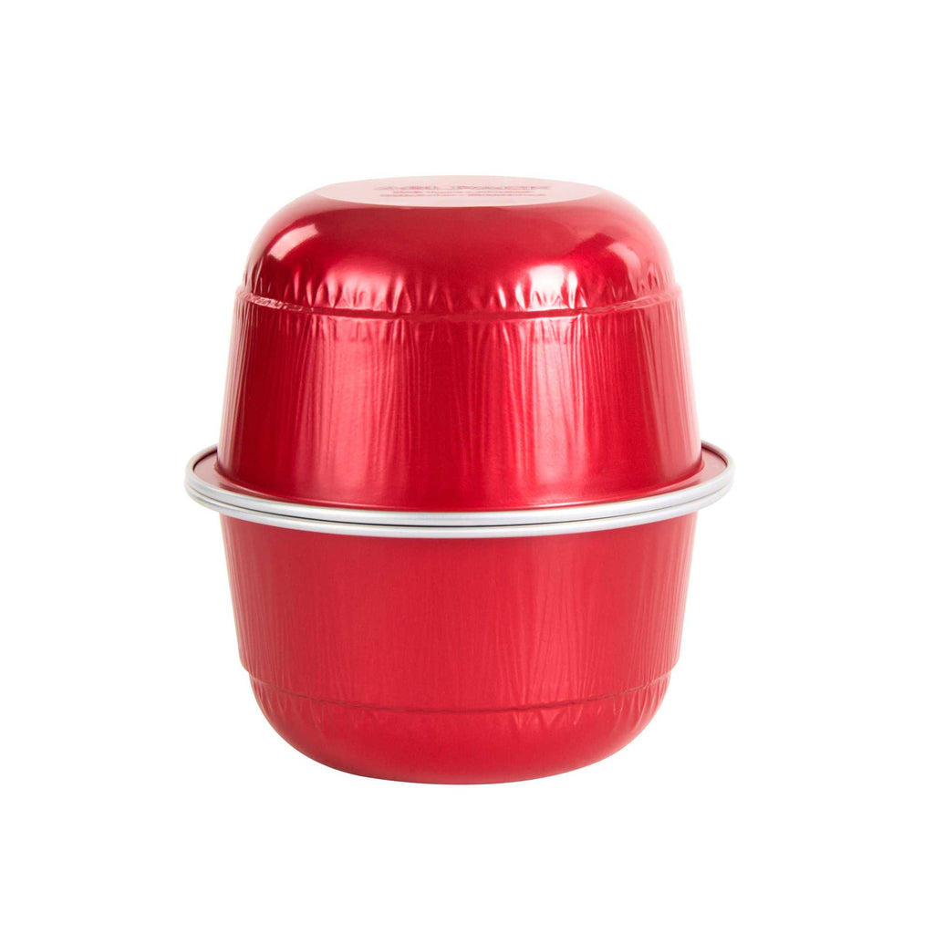 Pastry Tek 5 oz Round Red Aluminum Baking Cup - with Plastic Dome Lid - 3 1/4" x 3 1/4" x 1 3/4" - 100 count box