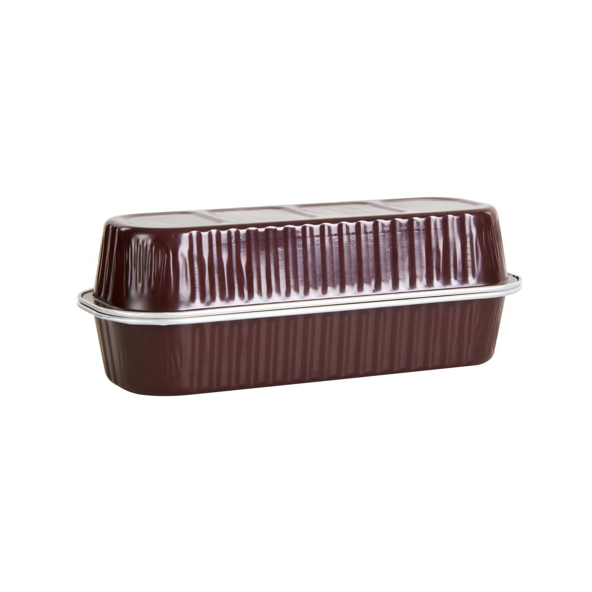 Pastry Tek 7 oz Rectangle Coffee Aluminum Baking Loaf Pan - with Plastic Dome Lid - 6 1/2" x 2 1/2" x 1 1/4" - 100 count box