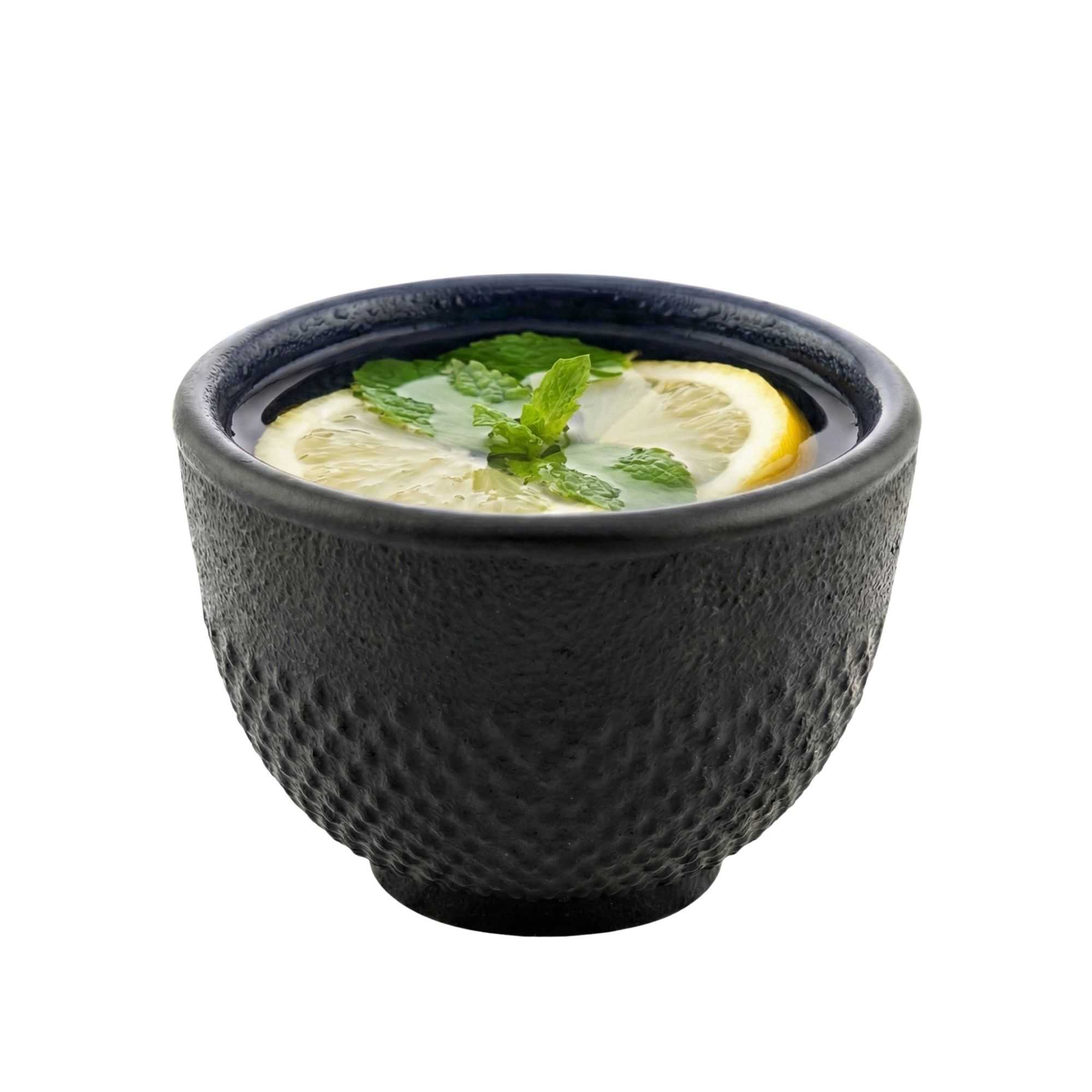 Tetsubin 5 oz Round Black Cast Iron Tea Cup - 3 1/4" x 3 1/4" x 2 1/4" - 2 count box