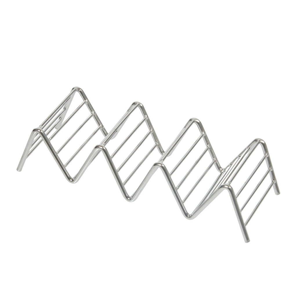 Met Lux Rectangle Silver Stainless Steel Quattro Taco Rack Stand - 4 Tacos - 7" x 2 1/2" x 1 1/2" - 1 count box