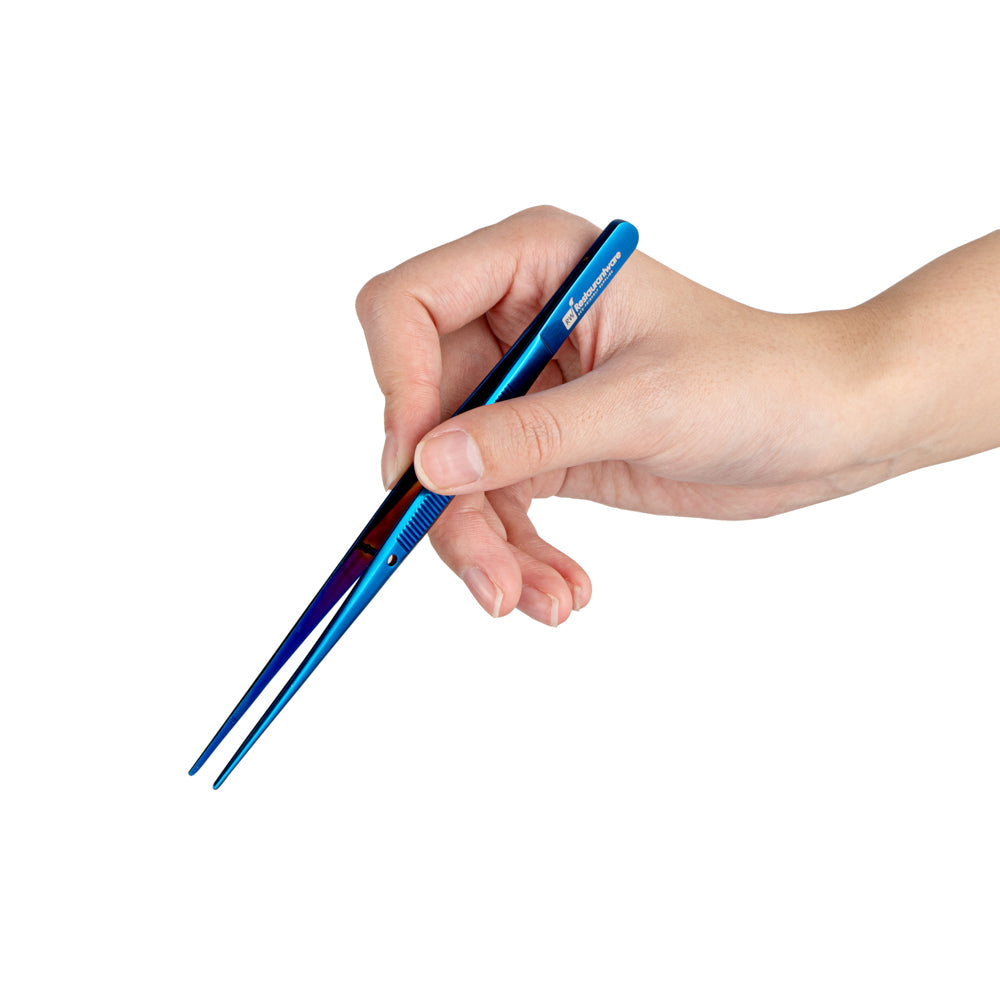 Perfect Point Titanium Blue Stainless Steel Fine Point Tweezers - 6 1/4" x 3/4" x 1/2" - 1 count box