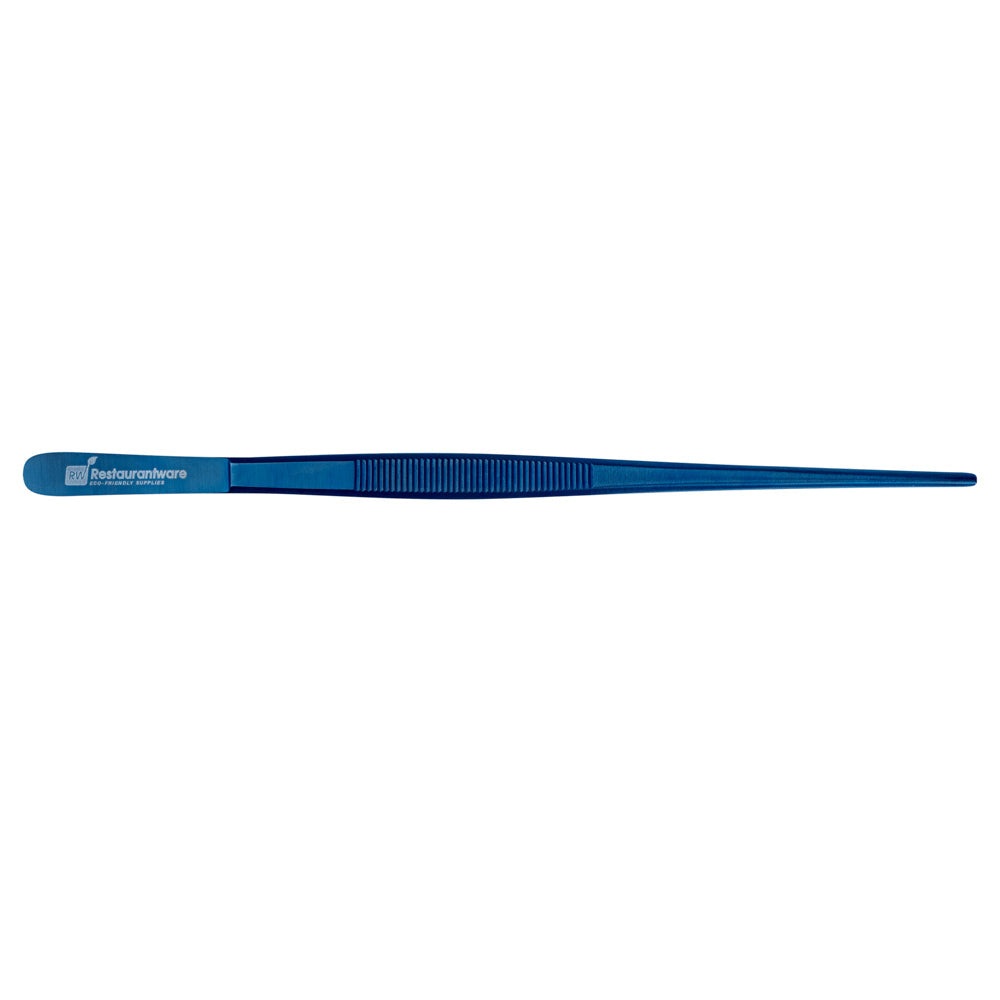 Perfect Point Titanium Blue Stainless Steel Short Straight Tweezers - 9 1/2" x 3/4" - 1 count box