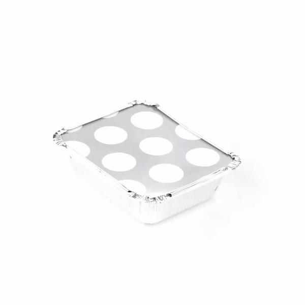 Foil Lux 12 oz Rectangle Silver Aluminum Take Out Container - with Polka Dot Paper Lid - 5 3/4" x 4 3/4" x 1 3/4" - 200 count box
