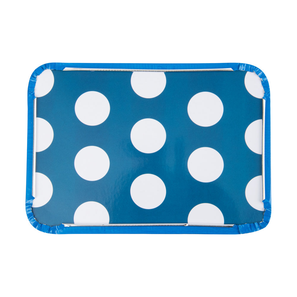 Foil Lux 16 oz Rectangle Blue Aluminum Take Out Container - with Polka Dot Paper Lid - 7 1/4" x 5 1/4" x 2" - 200 count box
