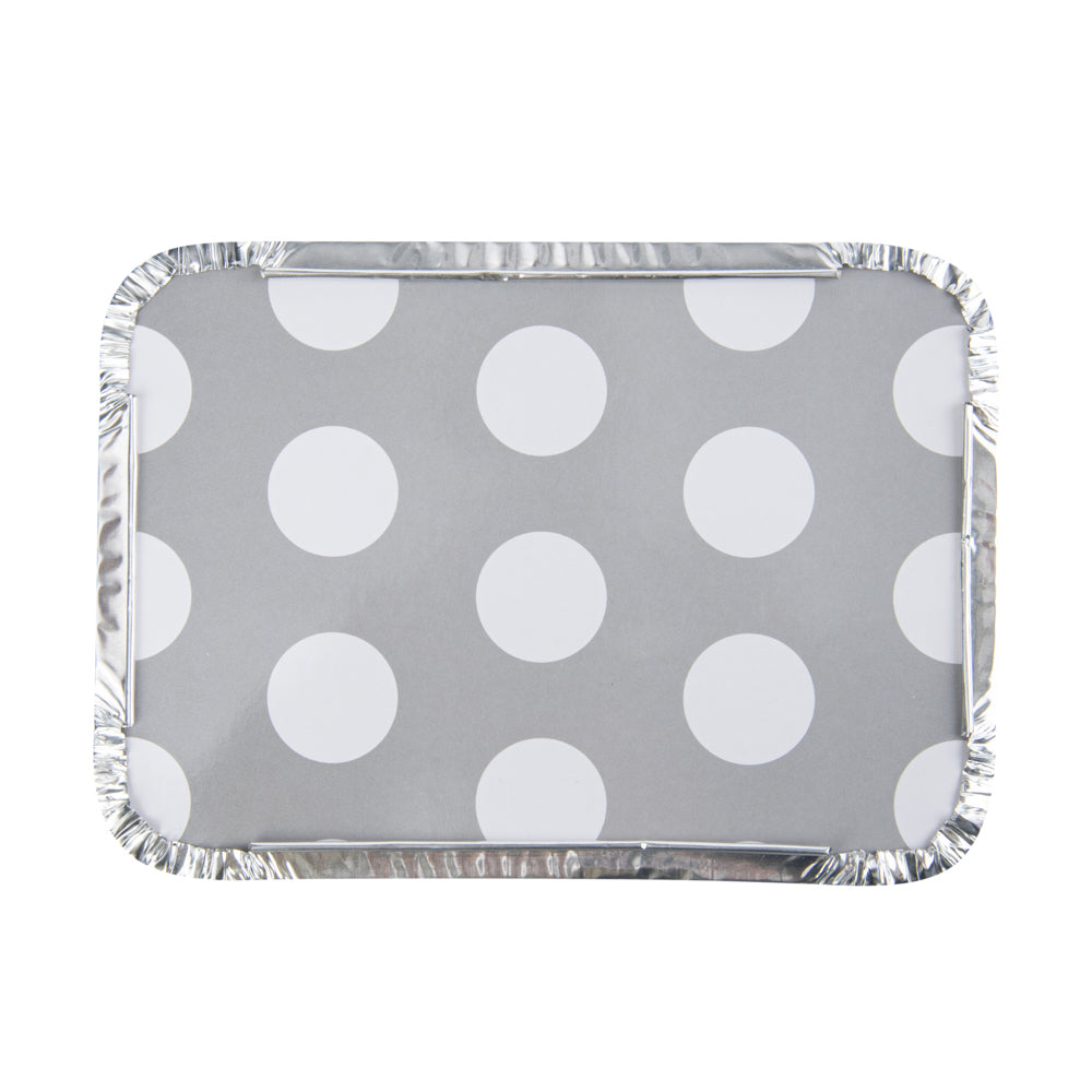 Foil Lux 16 oz Rectangle Silver Aluminum Take Out Container - with Polka Dot Paper Lid - 7 1/4" x 5 1/4" x 2" - 200 count box