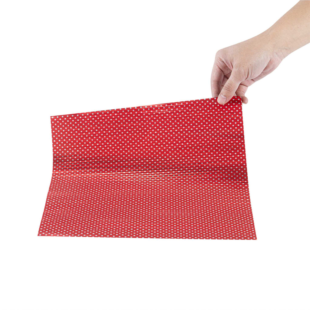 Foil Lux Red Polka Dot Aluminum Wrap and Basket Liner - Ripple - 12" x 12" - 500 count box