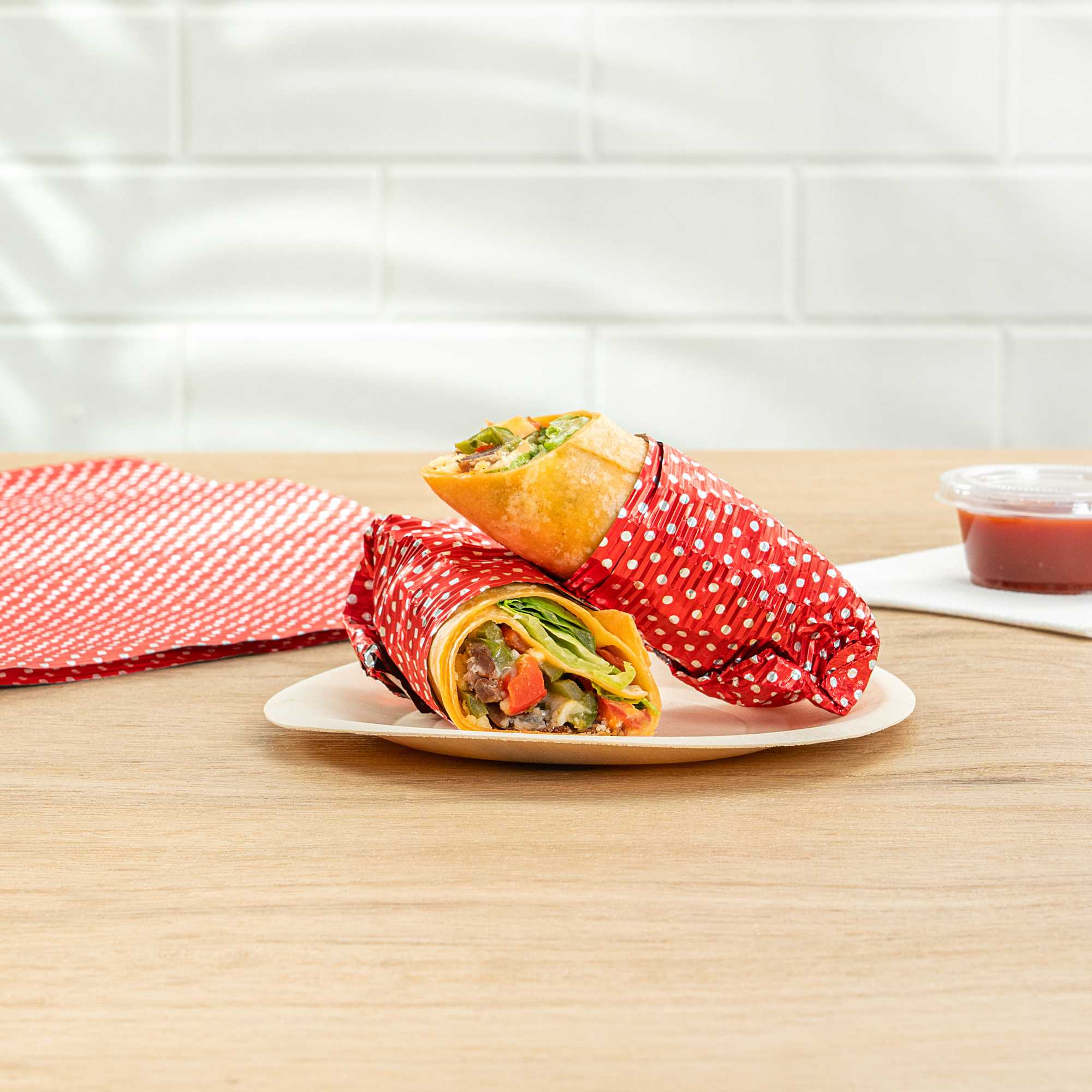 Foil Lux Red Polka Dot Aluminum Wrap and Basket Liner - Ripple - 12" x 12" - 500 count box
