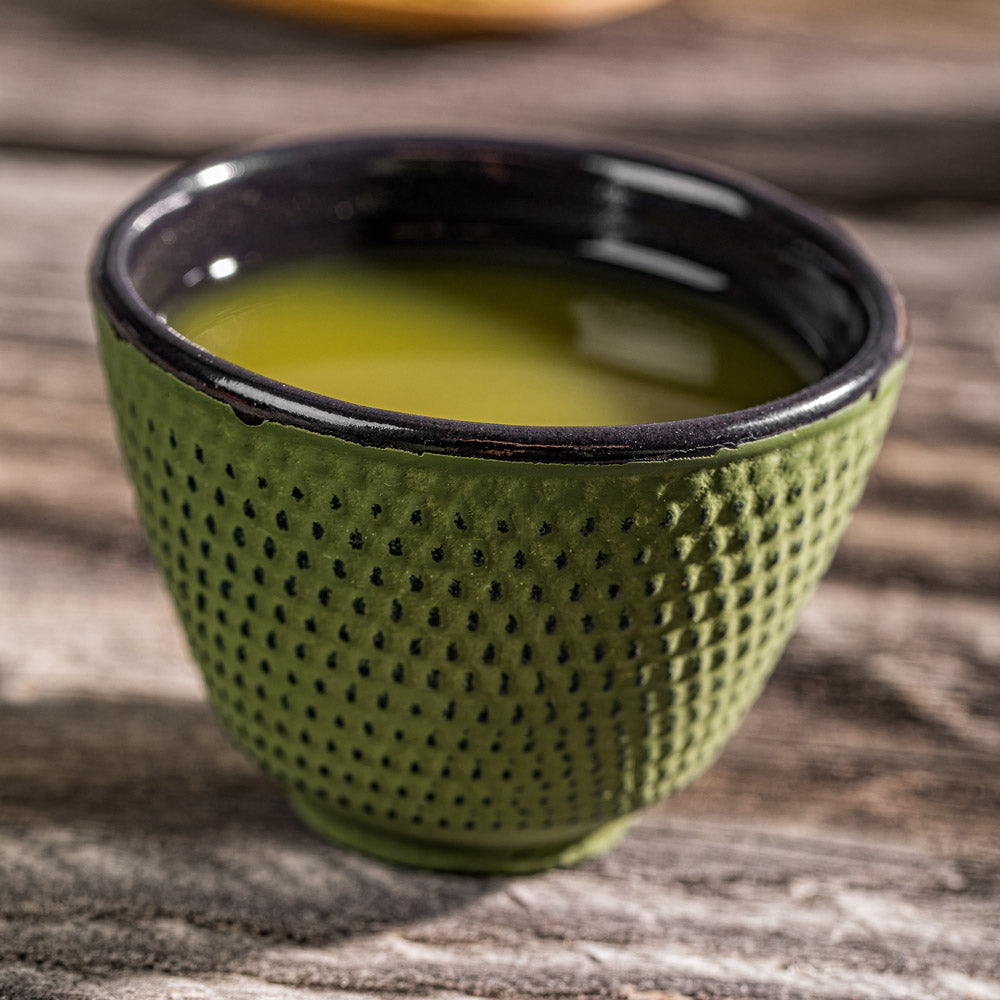 Tetsubin 2 oz Green Cast Iron Tea Cup - Hobnail - 2 1/2" x 2 1/2" x 1 3/4" - 2 count box