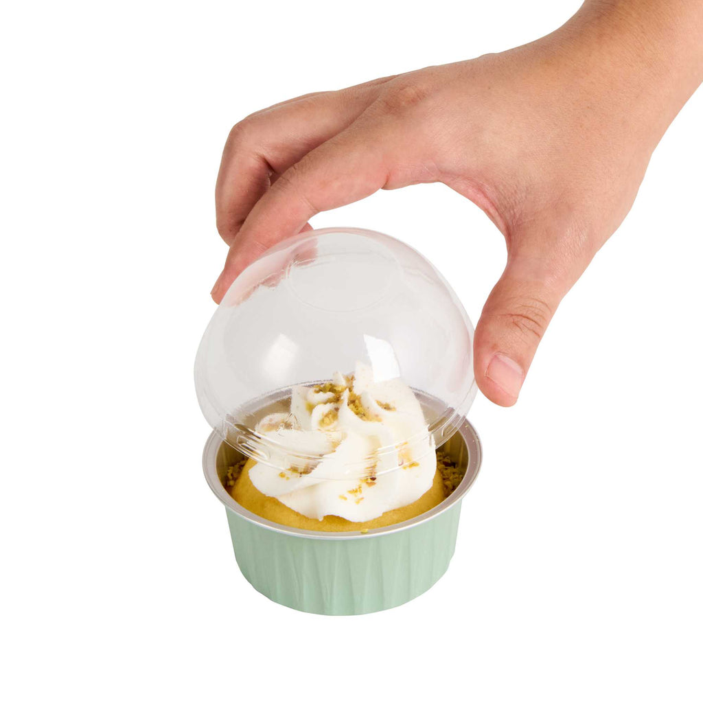 Foil Lux Round Clear Plastic Dome Lid - Fits 4 oz Aluminum Baking Cup - 3 1/2" x 3 1/2" x 1 1/2" - 100 count box