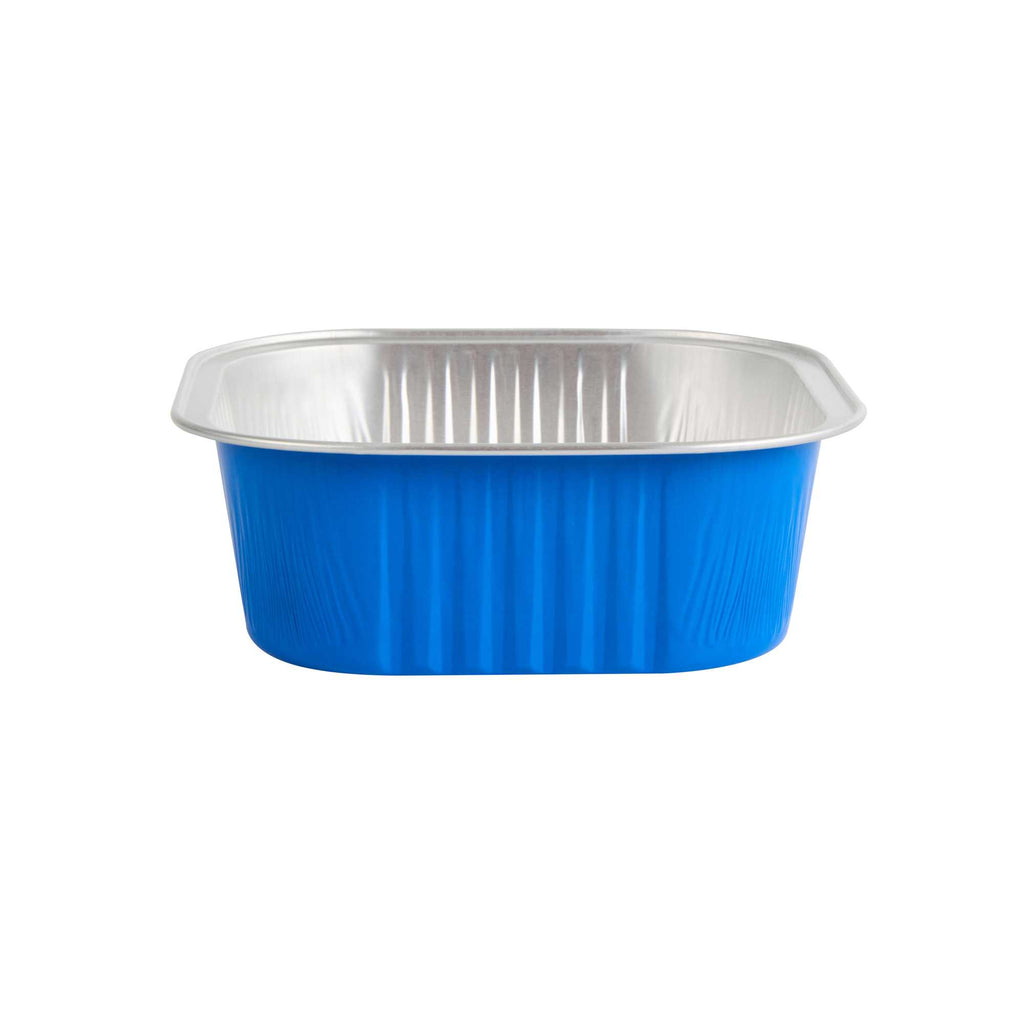 Foil Lux 10 oz Square Blue Aluminum Baking Cup - 4 1/4" x 4 1/4" x 1 1/2" - 100 count box