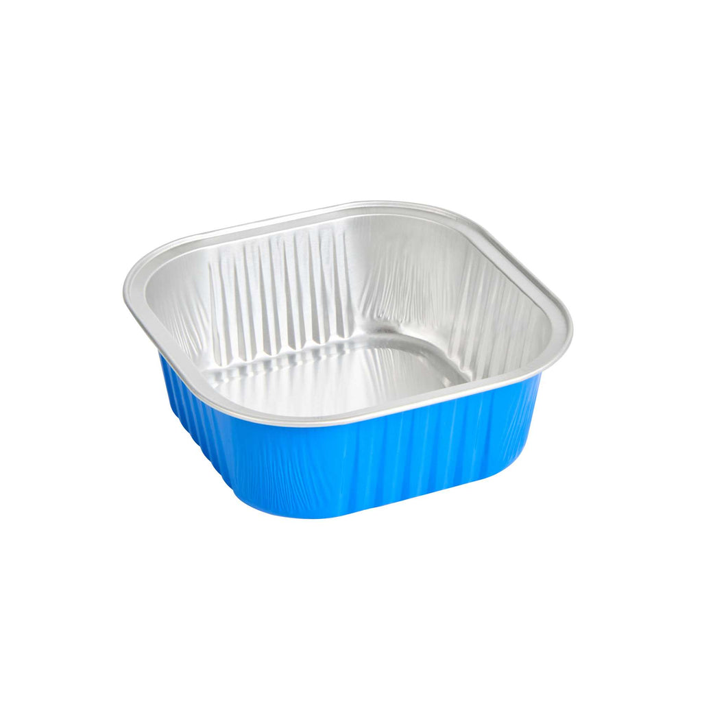 Foil Lux 10 oz Square Blue Aluminum Baking Cup - 4 1/4" x 4 1/4" x 1 1/2" - 100 count box