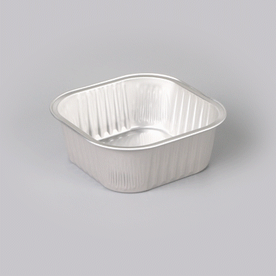 Foil Lux 10 oz Square Gray Aluminum Baking Cup - 4 1/4" x 4 1/4" x 1 1/2" - 100 count box