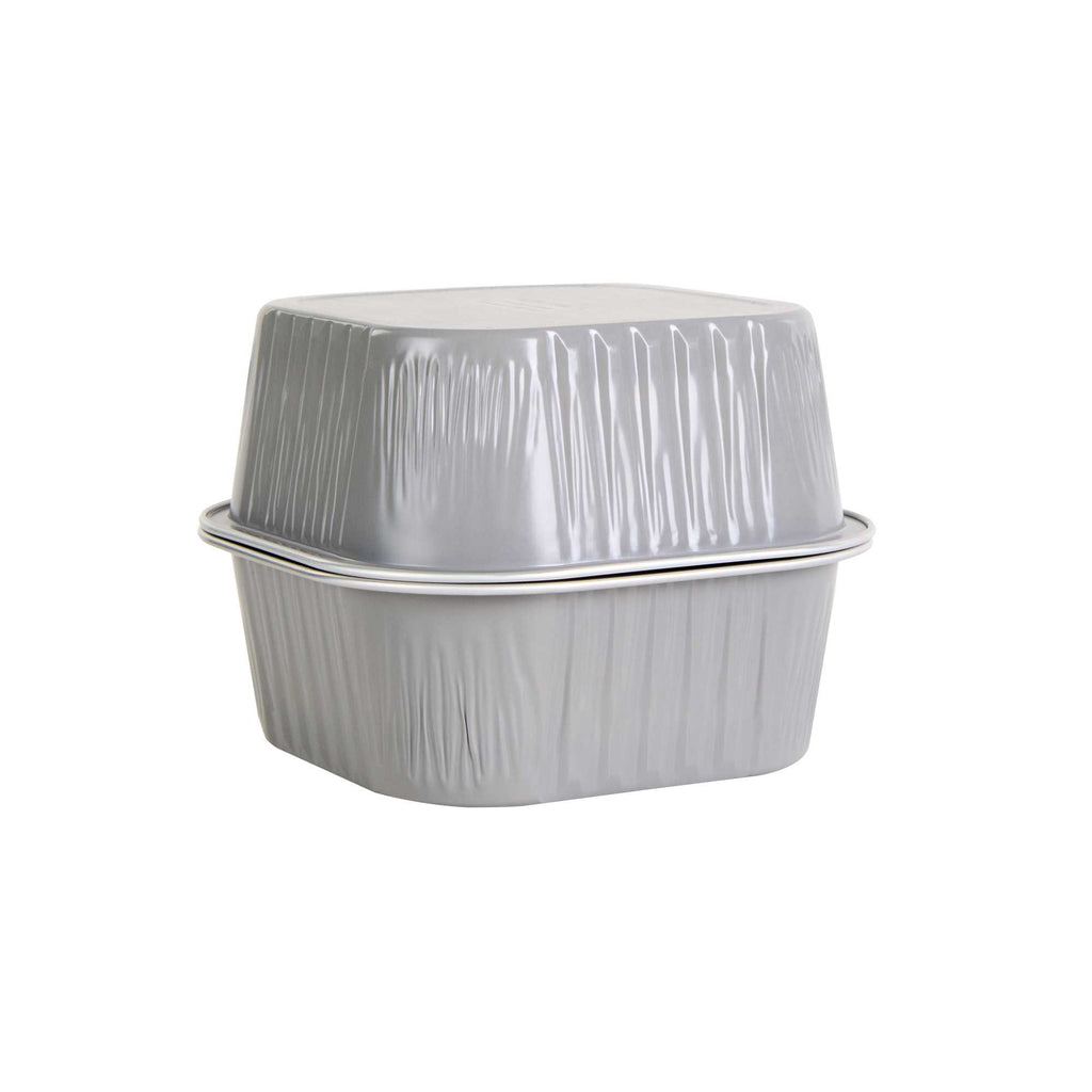 Foil Lux 10 oz Square Gray Aluminum Baking Cup - 4 1/4" x 4 1/4" x 1 1/2" - 100 count box