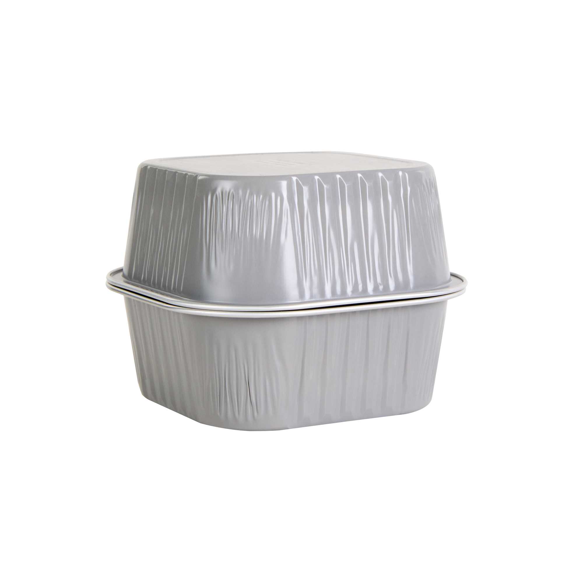 Foil Lux 10 oz Square Gray Aluminum Baking Cup - 4 1/4" x 4 1/4" x 1 1/2" - 100 count box