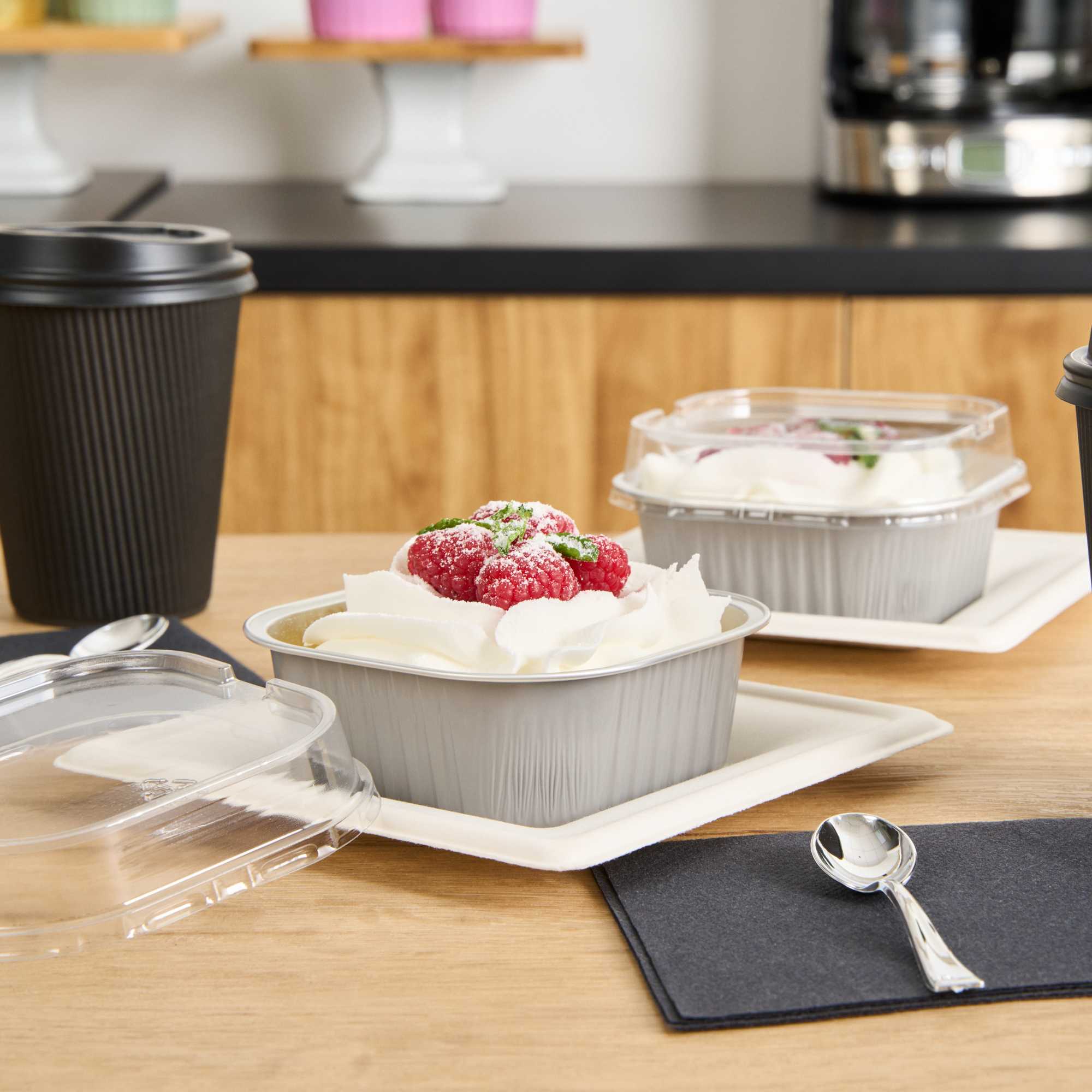 Foil Lux 10 oz Square Gray Aluminum Baking Cup - 4 1/4" x 4 1/4" x 1 1/2" - 100 count box