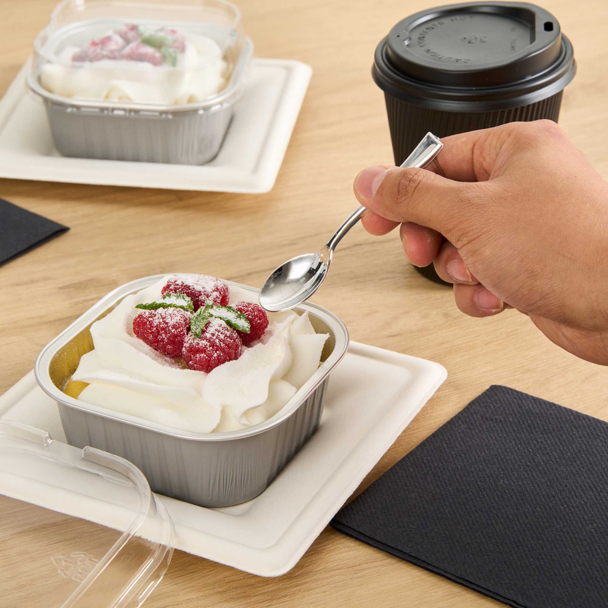 Foil Lux 10 oz Square Gray Aluminum Baking Cup - 4 1/4" x 4 1/4" x 1 1/2" - 100 count box