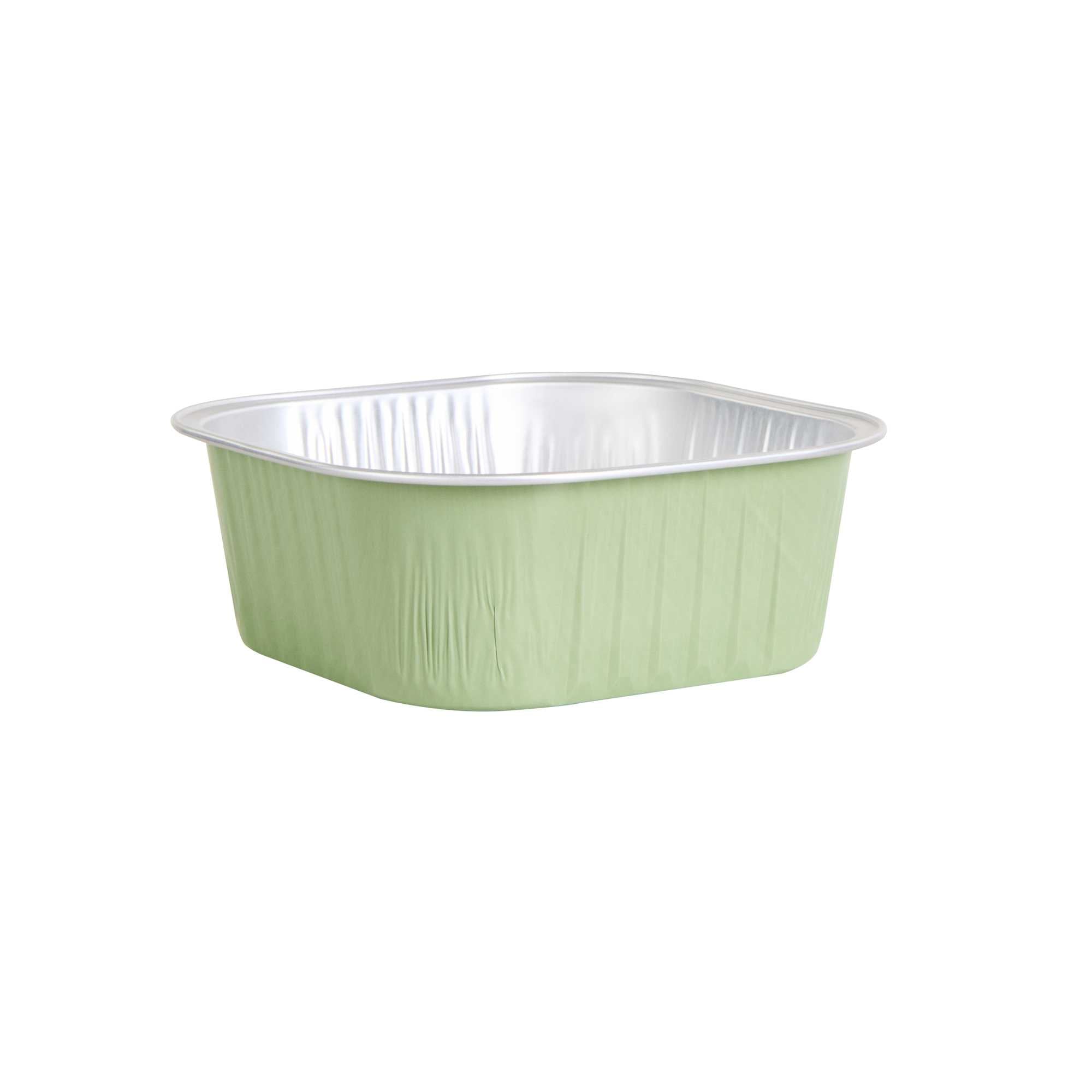 Foil Lux 10 oz Square Pistachio Green Aluminum Baking Cup - 4 1/4" x 4 1/4" x 1 1/2" - 100 count box