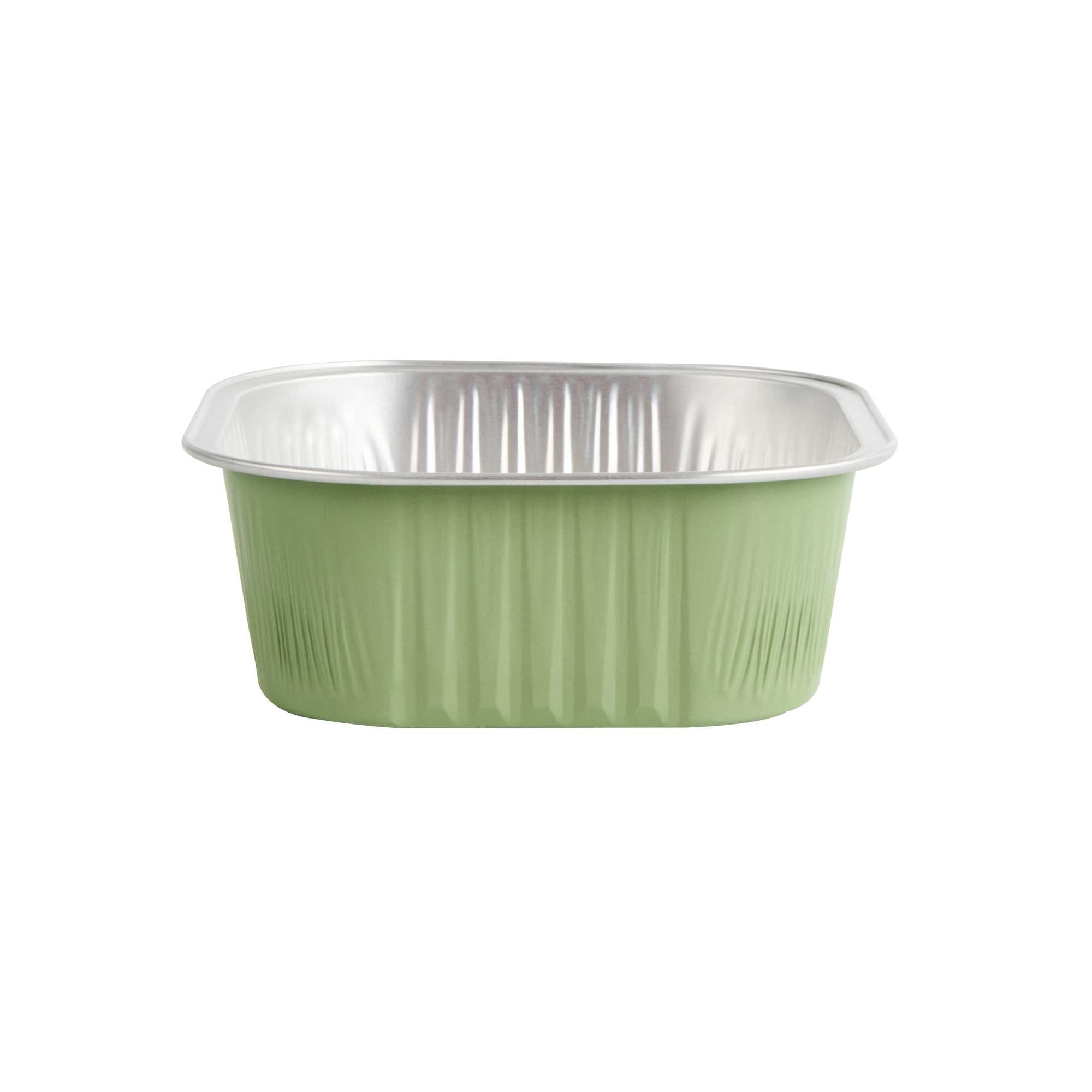 Foil Lux 10 oz Square Pistachio Green Aluminum Baking Cup - 4 1/4" x 4 1/4" x 1 1/2" - 100 count box