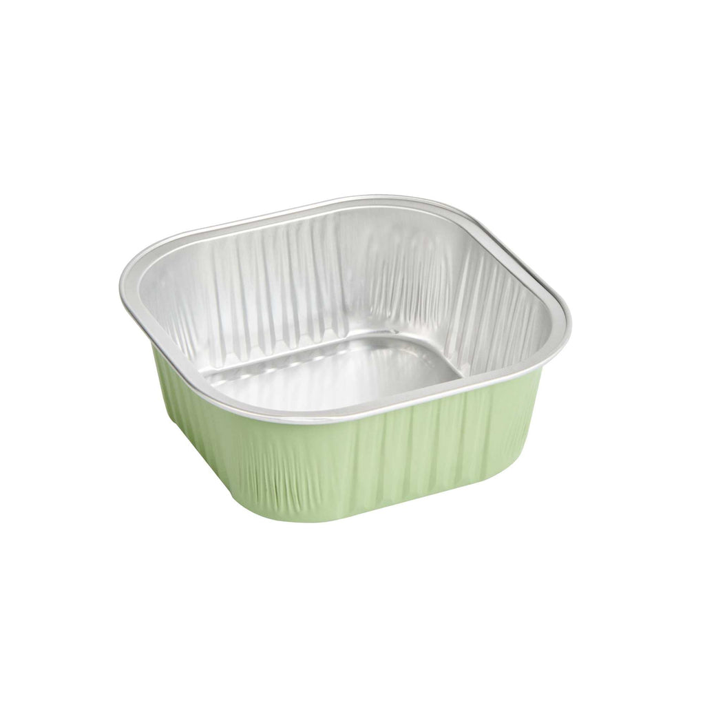 Foil Lux 10 oz Square Pistachio Green Aluminum Baking Cup - 4 1/4" x 4 1/4" x 1 1/2" - 100 count box