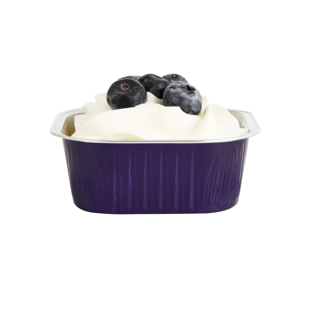 Foil Lux 10 oz Square Purple Aluminum Baking Cup - 4 1/4" x 4 1/4" x 1 1/2" - 100 count box