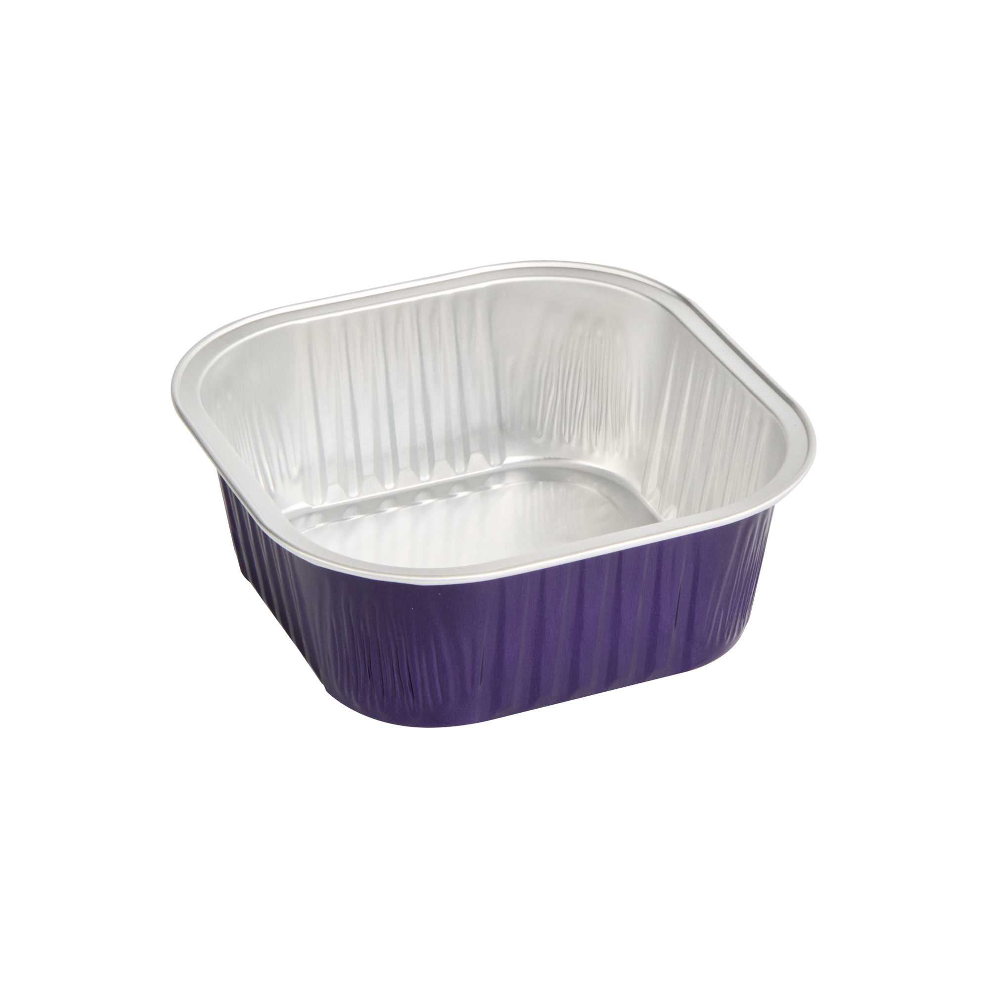 Foil Lux 10 oz Square Purple Aluminum Baking Cup - 4 1/4" x 4 1/4" x 1 1/2" - 100 count box