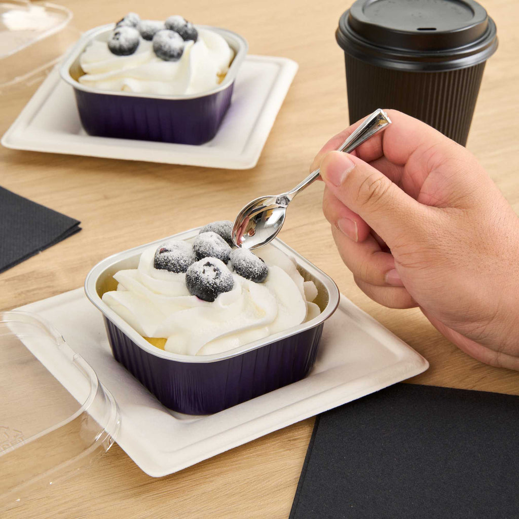 Foil Lux 10 oz Square Purple Aluminum Baking Cup - 4 1/4" x 4 1/4" x 1 1/2" - 100 count box