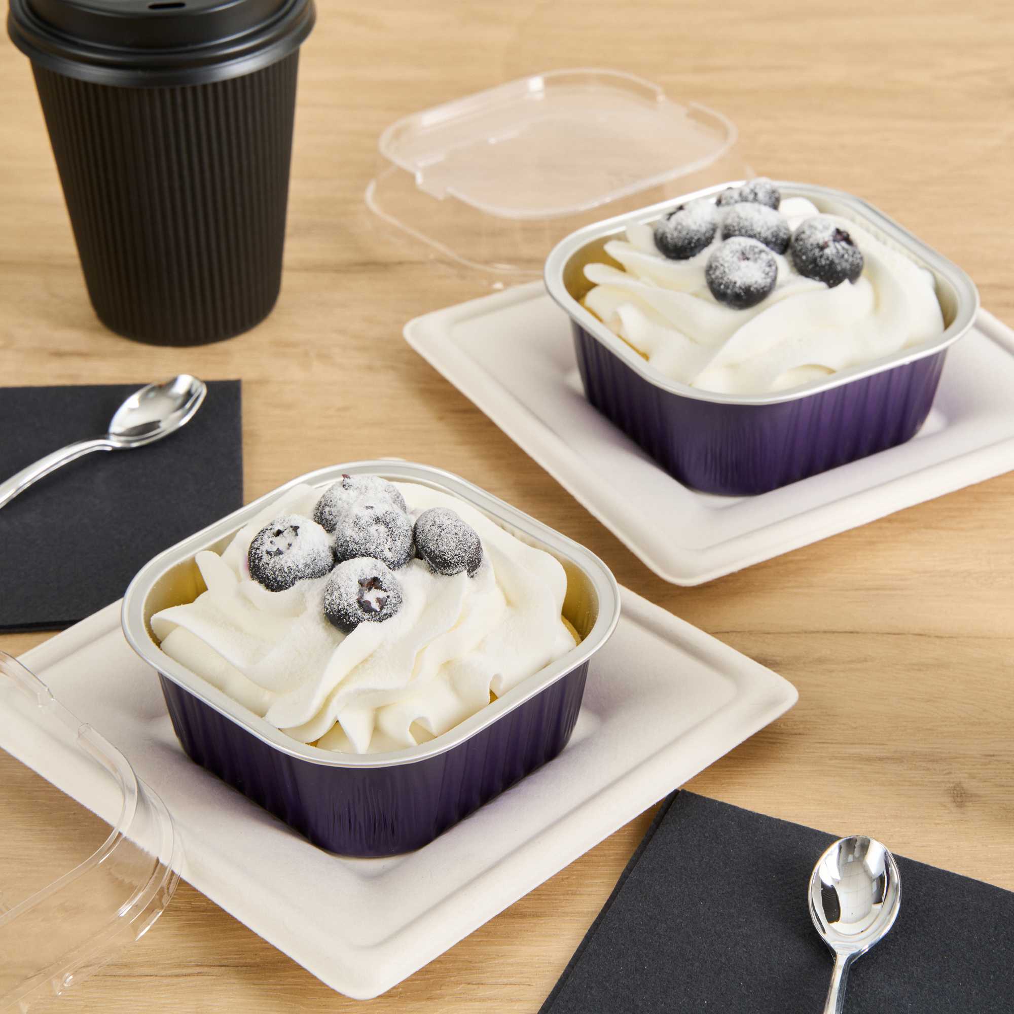Foil Lux 10 oz Square Purple Aluminum Baking Cup - 4 1/4" x 4 1/4" x 1 1/2" - 100 count box