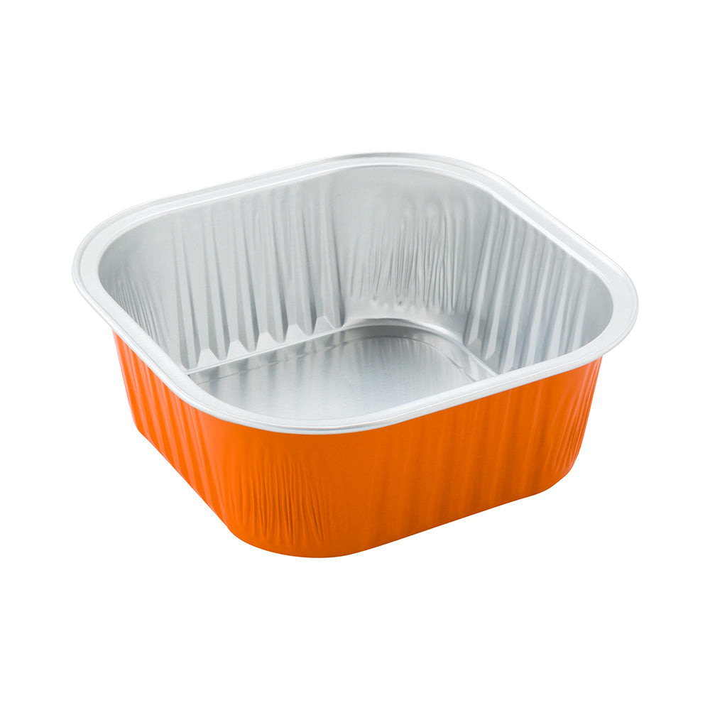 Foil Lux 10 oz Square Orange Aluminum Baking Cup - 4 1/4" x 4 1/4" x 1 1/2" - 100 count box