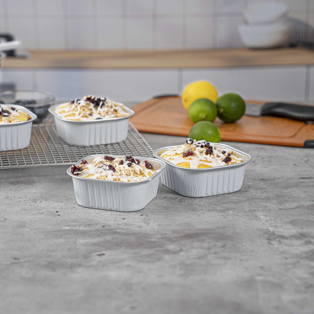 Foil Lux 10 oz Square White Aluminum Baking Cup - 4 1/4" x 4 1/4" x 1 1/2" - 100 count box